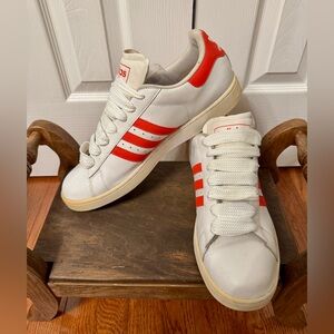 Adidas Campus White and Orange Striped Sneakers